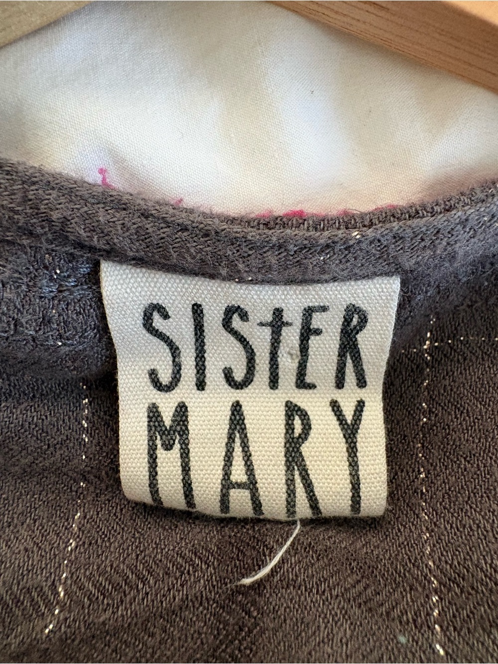 Sister Mary Embroidered Boho Blouse - Gray Plaid Metallic Thread, Medium - Picture 5 of 5